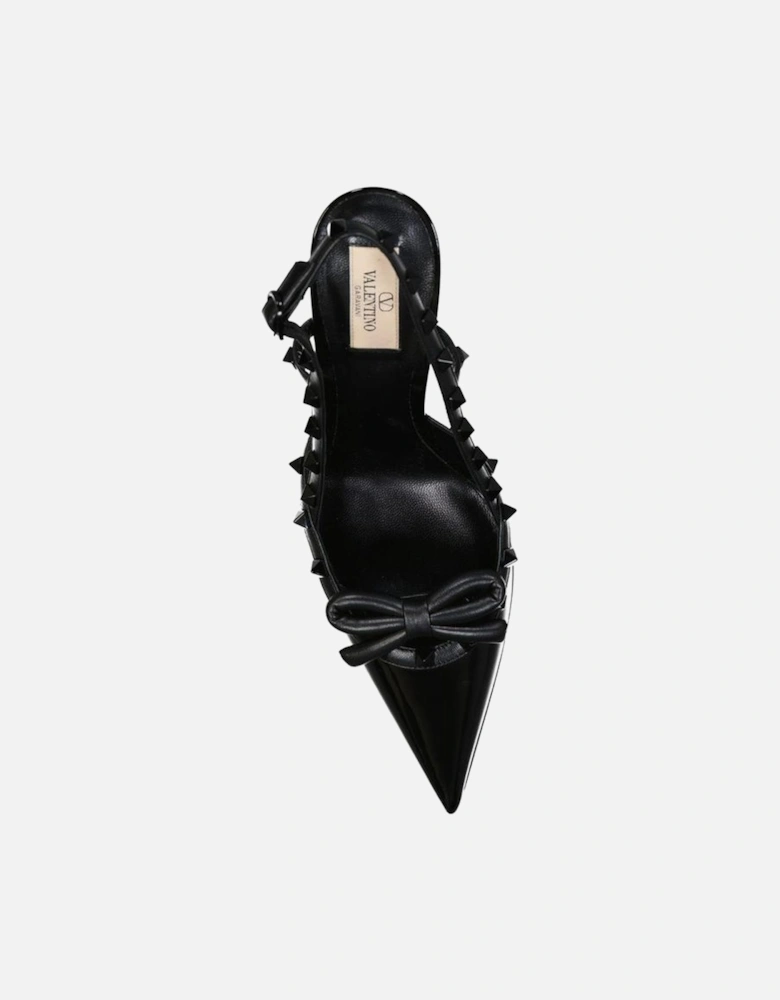 Pointed Toe Patent Leather Heels with Bow Women - Black Pumps