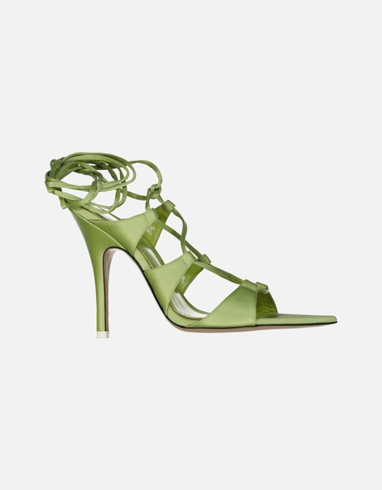 Silk Lace-Up Pointed Toe Heels Women - Green Sandals