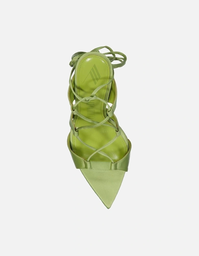 Silk Lace-Up Pointed Toe Heels Women - Green Sandals
