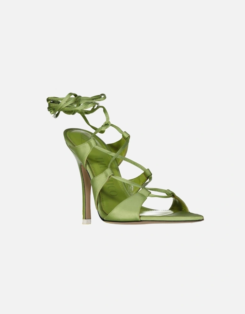 Silk Lace-Up Pointed Toe Heels Women - Green Sandals