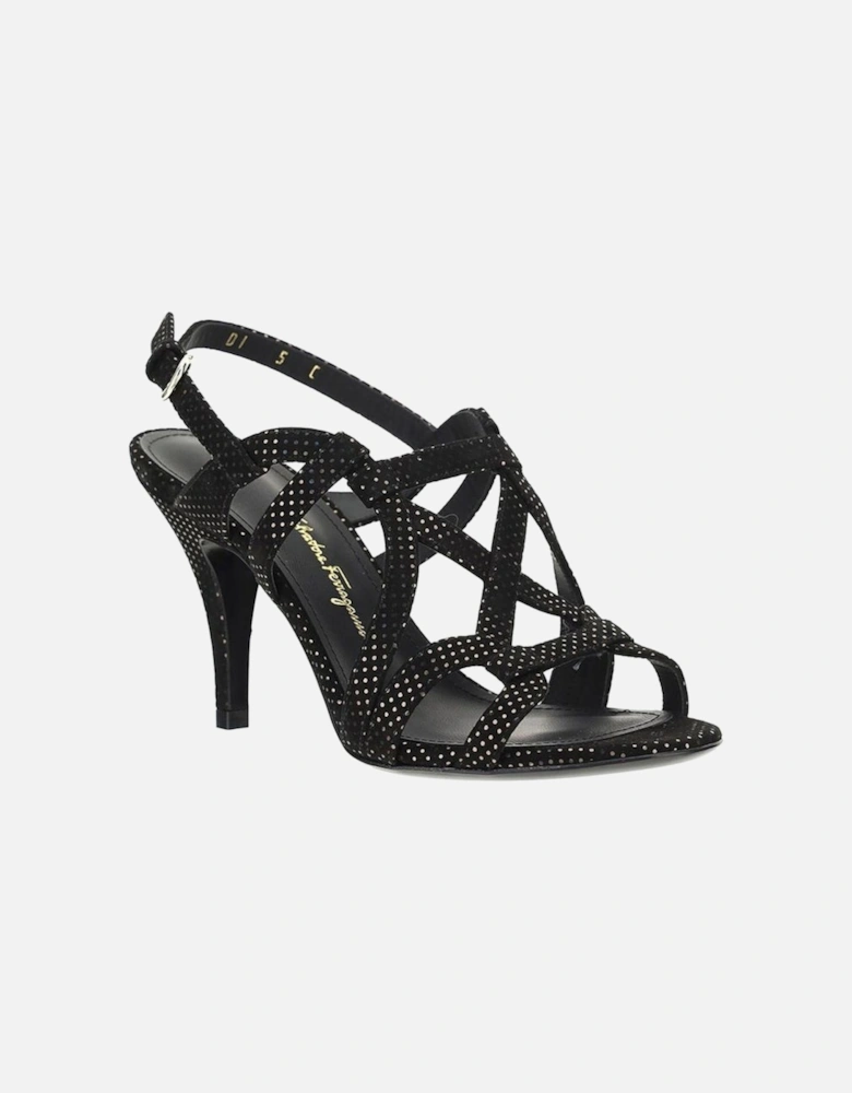 Leather Ankle Buckle Round Toe Heels Women - Black Sandals