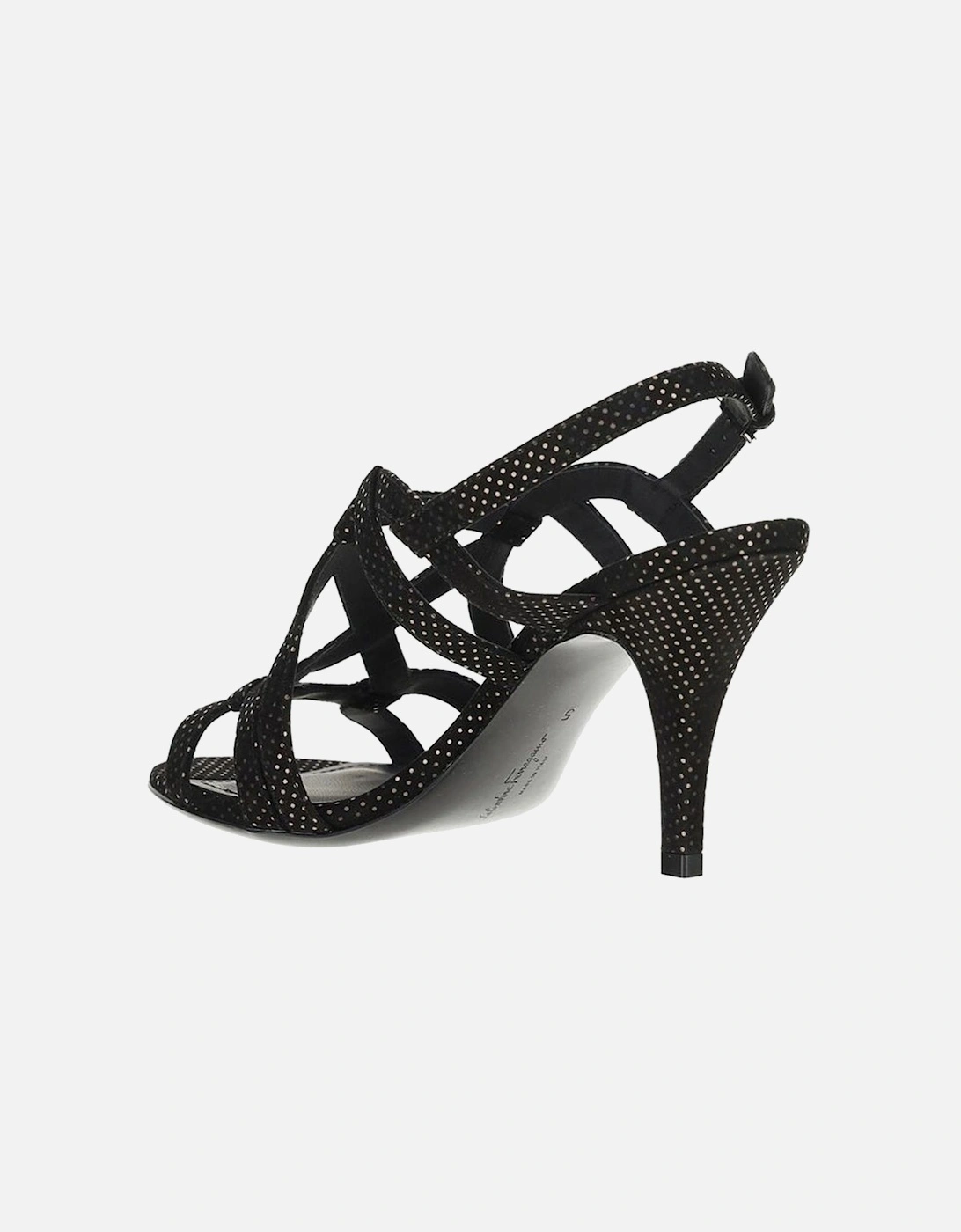 Leather Ankle Buckle Round Toe Heels Women - Black Sandals