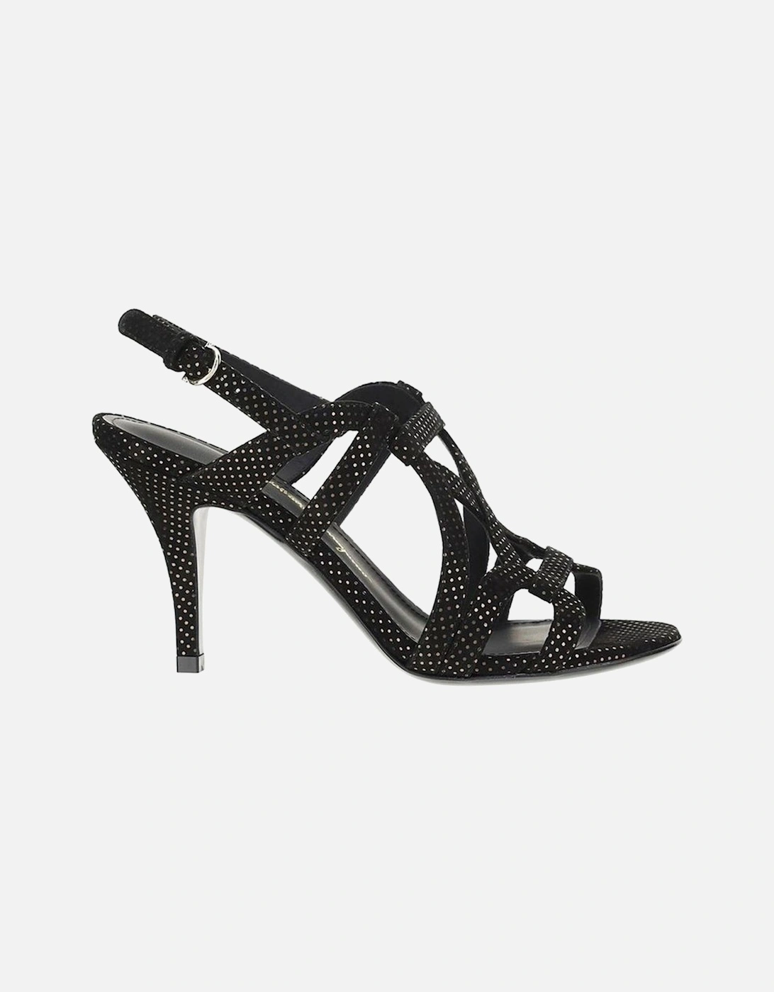 Leather Ankle Buckle Round Toe Heels Women - Black Sandals, 4 of 3
