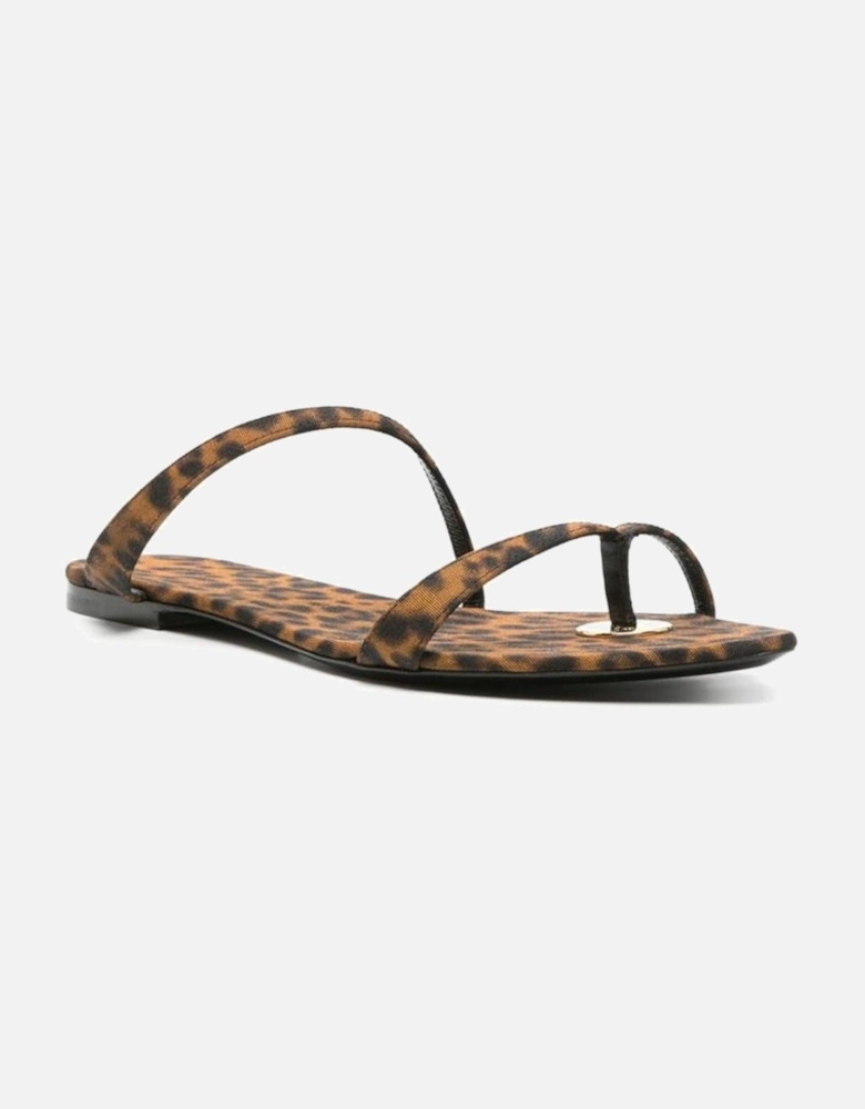 Leopard Print Thong Strap Slip-On Shoes Women - Brown Sandals