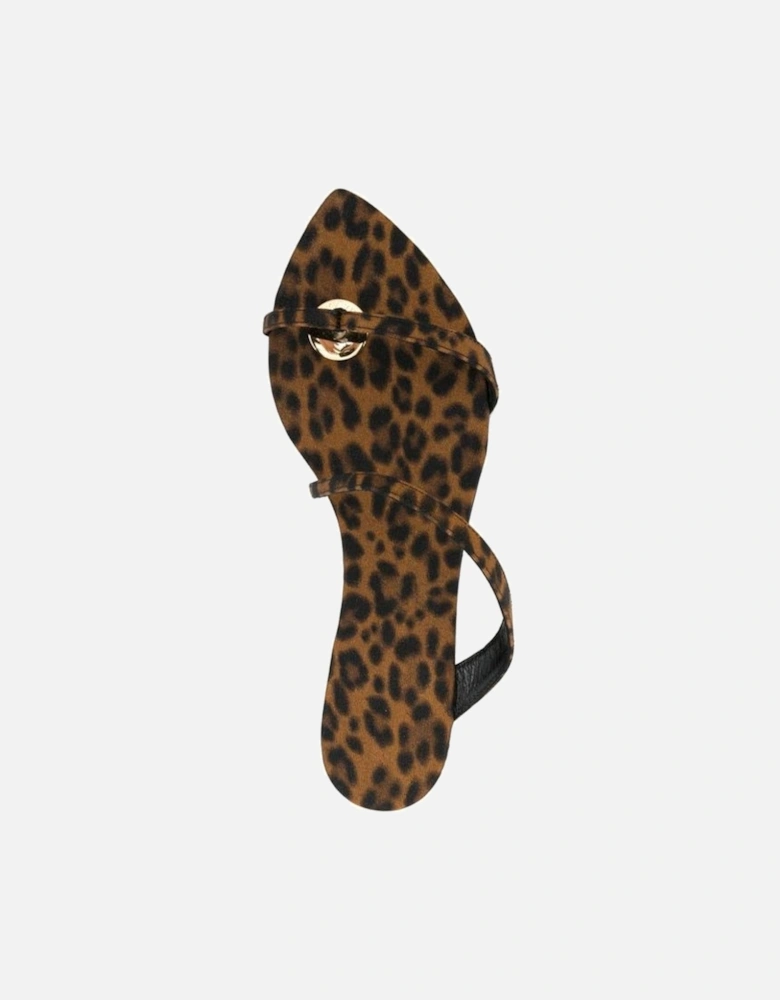 Leopard Print Thong Strap Slip-On Shoes Women - Brown Sandals