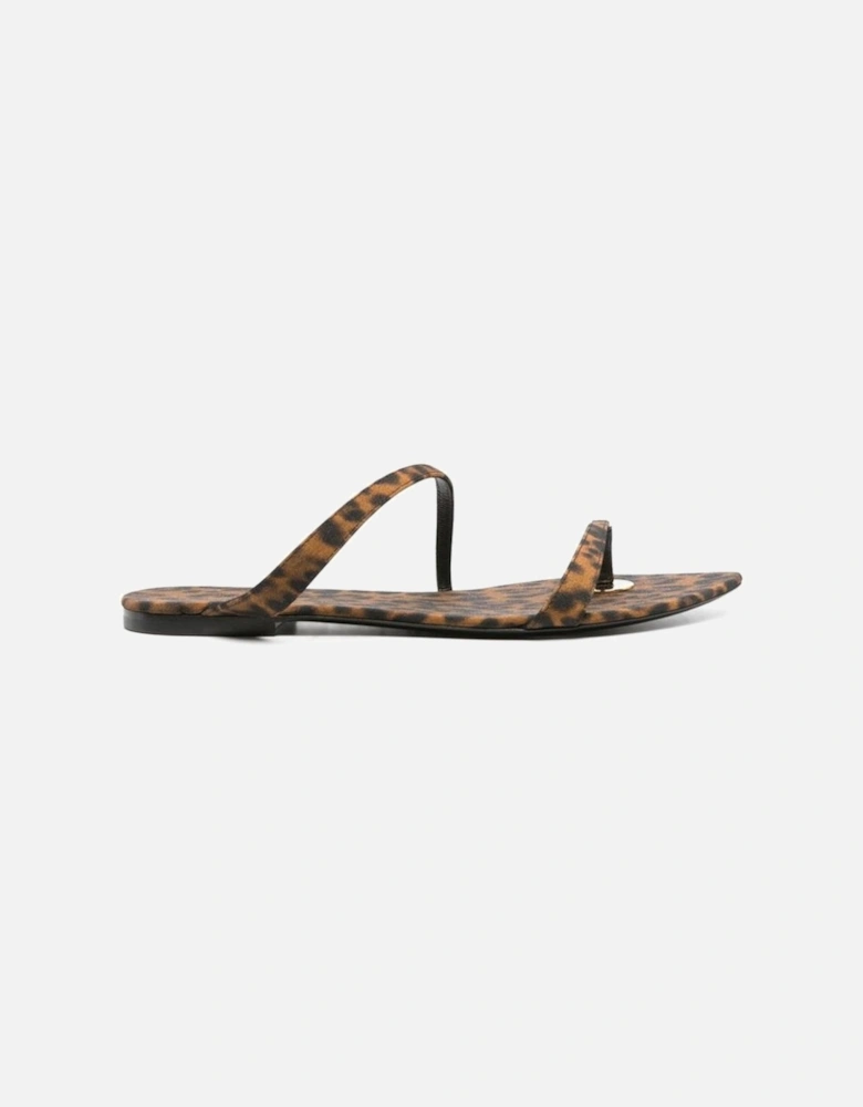Leopard Print Thong Strap Slip-On Shoes Women - Brown Sandals