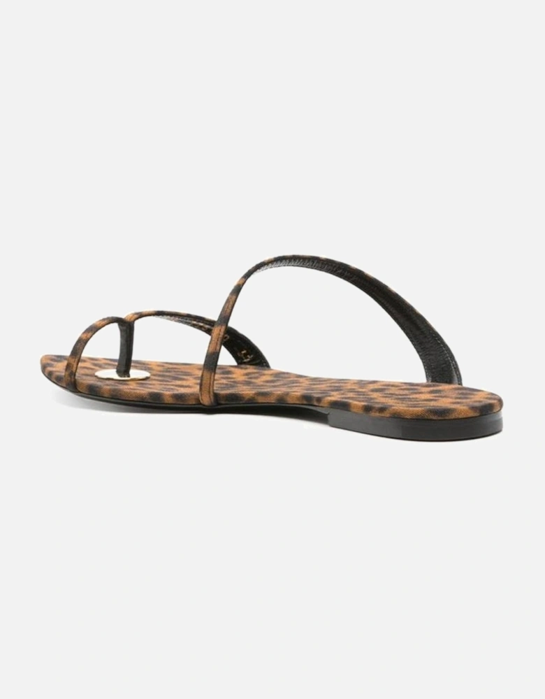Leopard Print Thong Strap Slip-On Shoes Women - Brown Sandals
