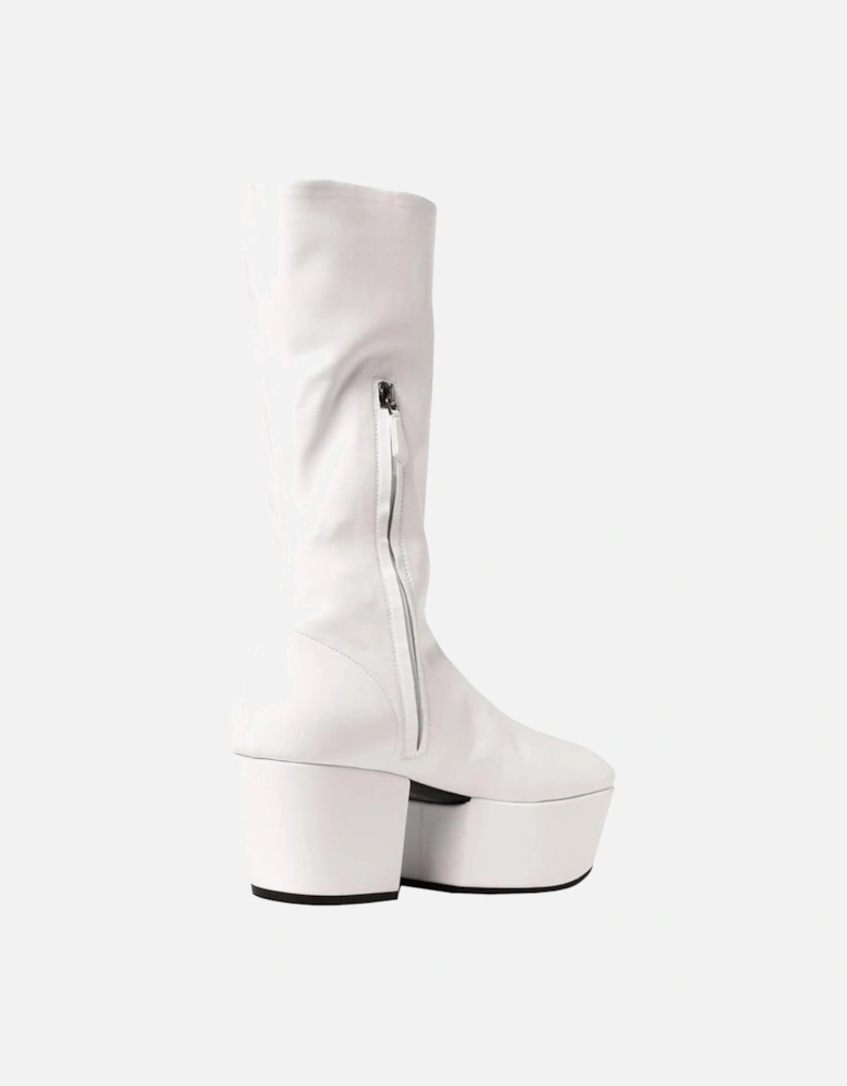 Contrast Logo Detail Ankle Boots with Side Zip Women - White