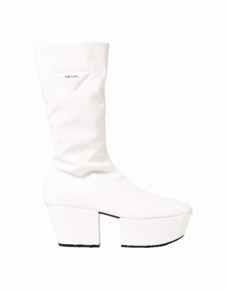 Contrast Logo Detail Ankle Boots with Side Zip Women - White