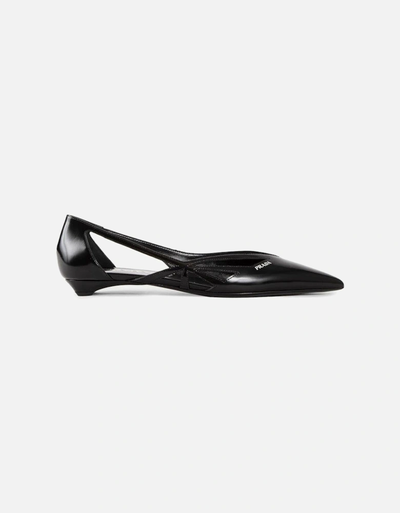 Pointed Toe Cut-Out Leather Flats Women - Black Shoes