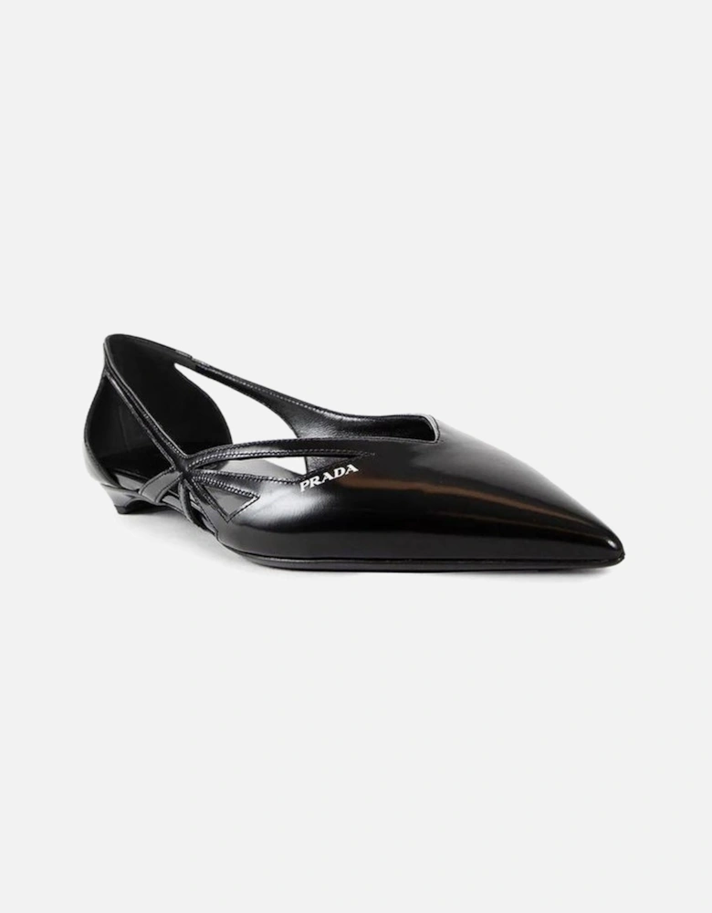 Pointed Toe Cut-Out Leather Flats Women - Black Shoes
