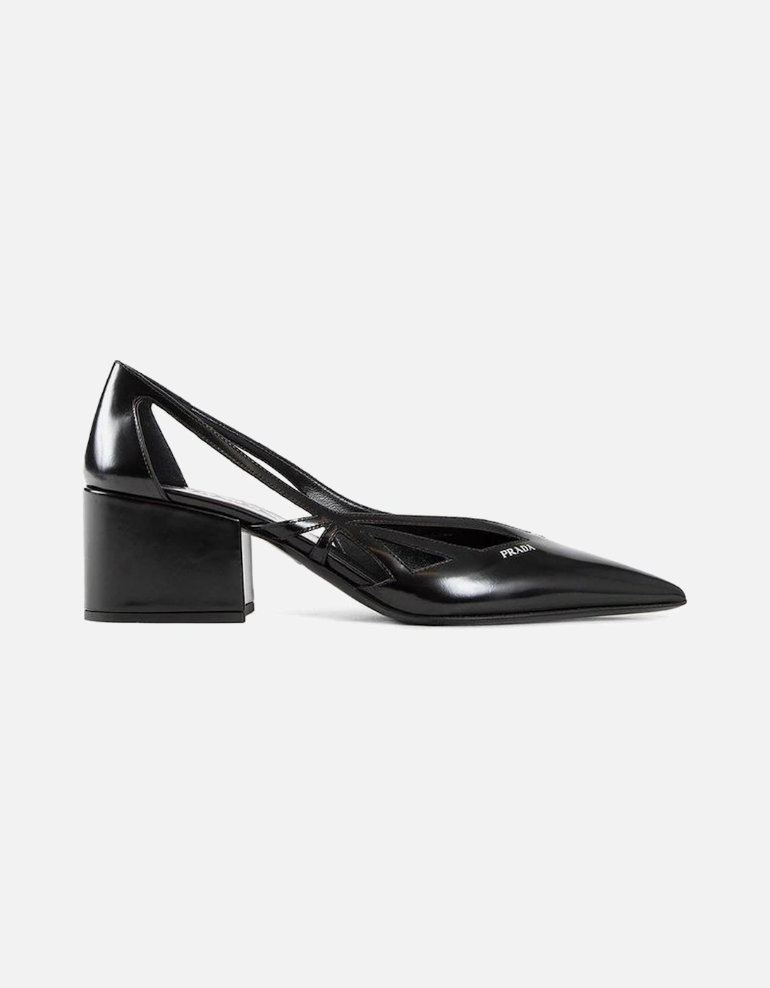 Cut-Out Pointed Toe Cuban Heel Leather Shoes Women - Black Pumps, 5 of 4