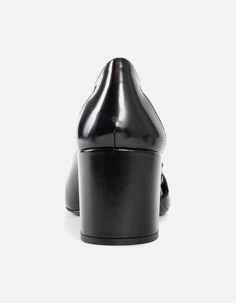 Cut-Out Pointed Toe Cuban Heel Leather Shoes Women - Black Pumps