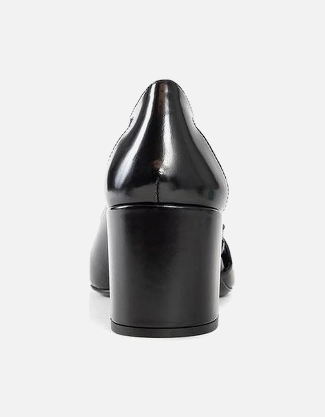 Cut-Out Pointed Toe Cuban Heel Leather Shoes Women - Black Pumps