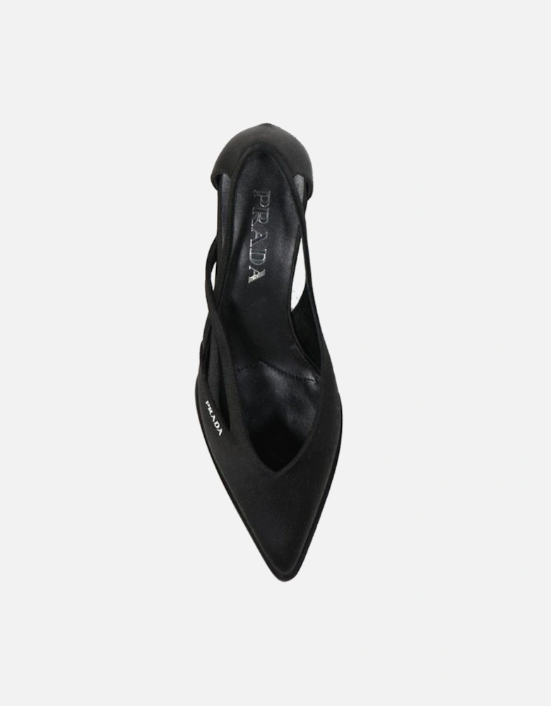 Silk Slip-On Pointed Toe Cut-Out Heels Women - Black Pumps