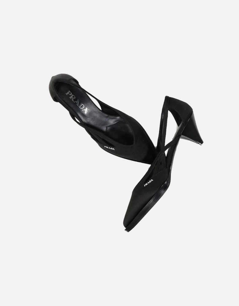 Silk Slip-On Pointed Toe Cut-Out Heels Women - Black Pumps