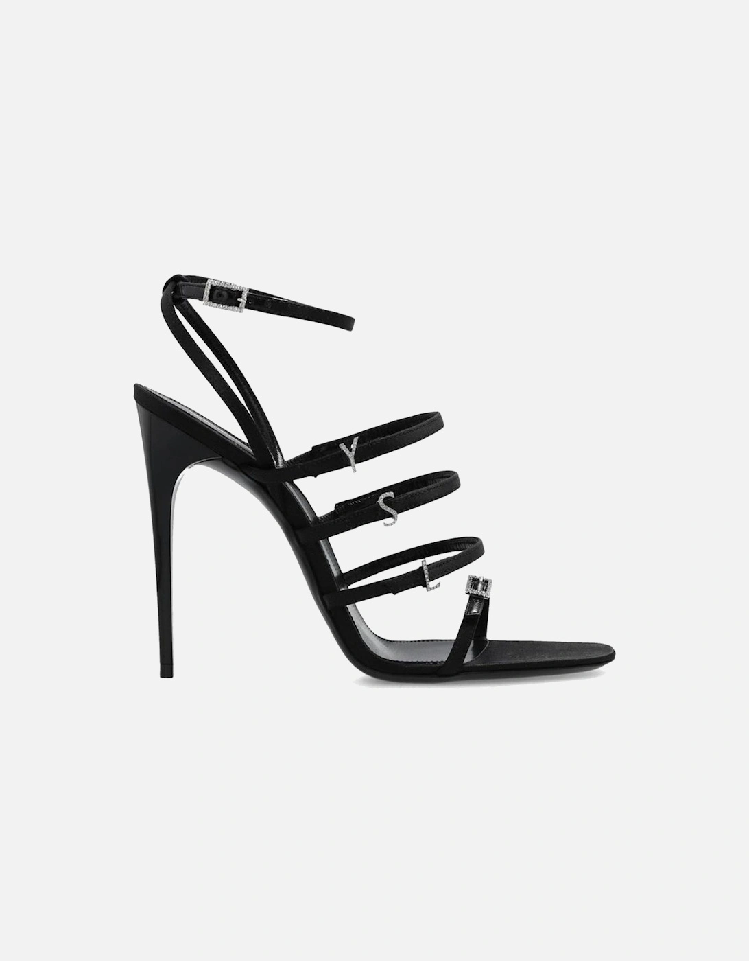 Crystal Embellished Silk Multi-Buckle Heels Women - Black Sandals, 5 of 4