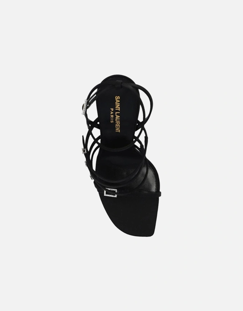 Crystal Embellished Silk Multi-Buckle Heels Women - Black Sandals
