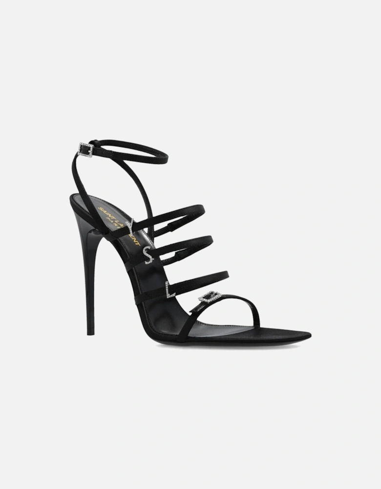 Crystal Embellished Silk Multi-Buckle Heels Women - Black Sandals