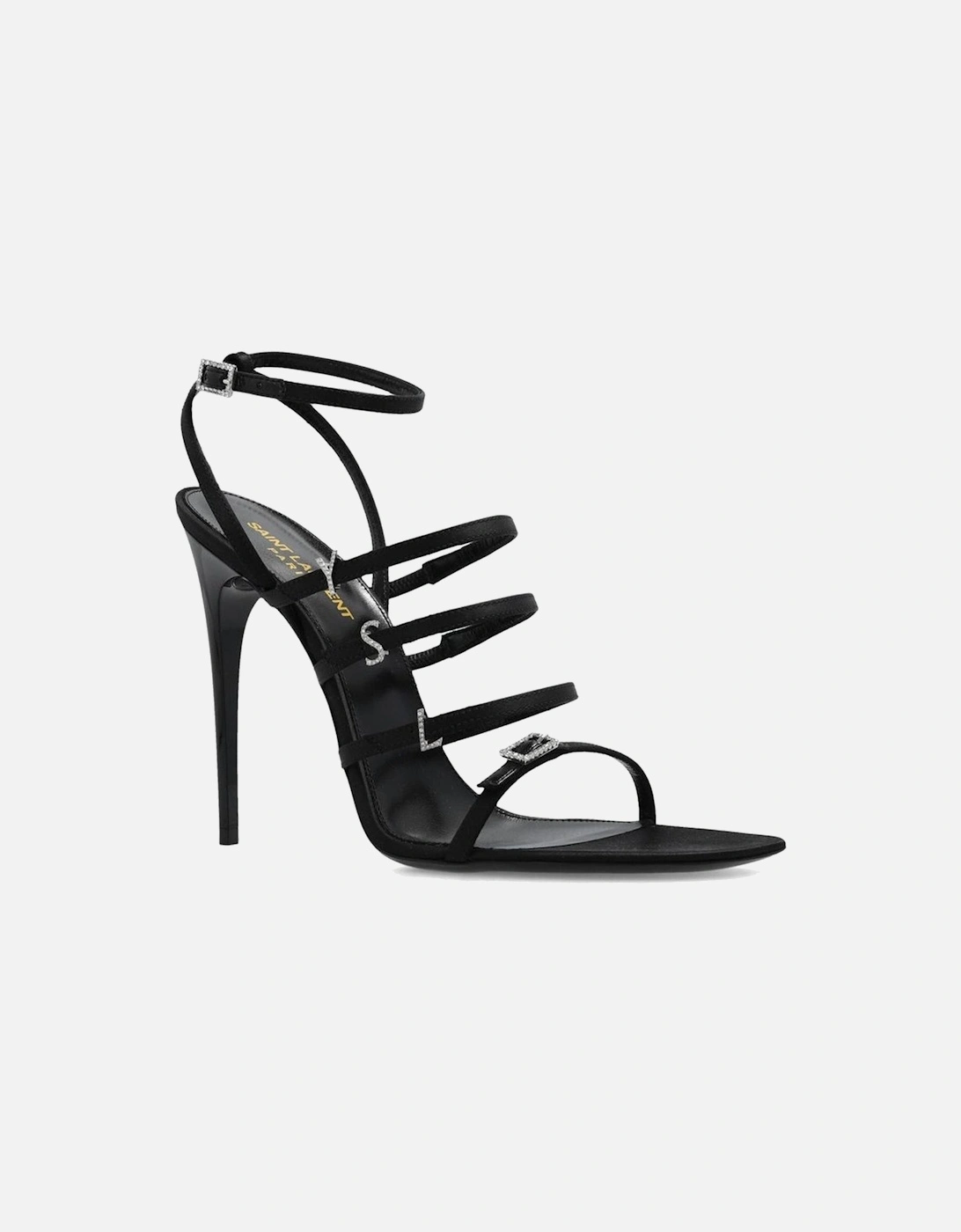 Crystal Embellished Silk Multi-Buckle Heels Women - Black Sandals
