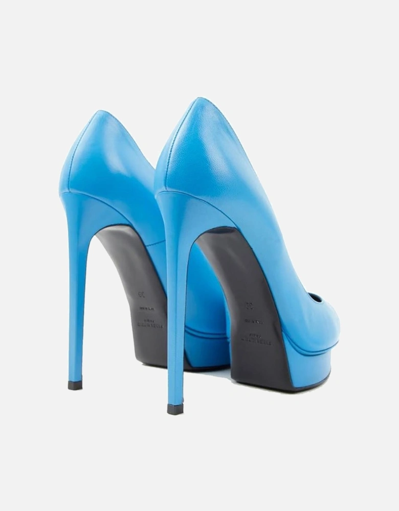 Pointed Toe Leather Platform Heels Women - Blue Pumps