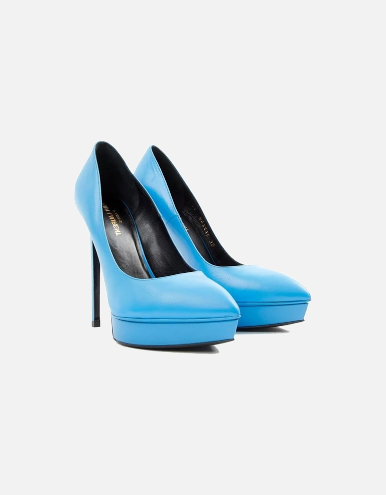 Pointed Toe Leather Platform Heels Women - Blue Pumps