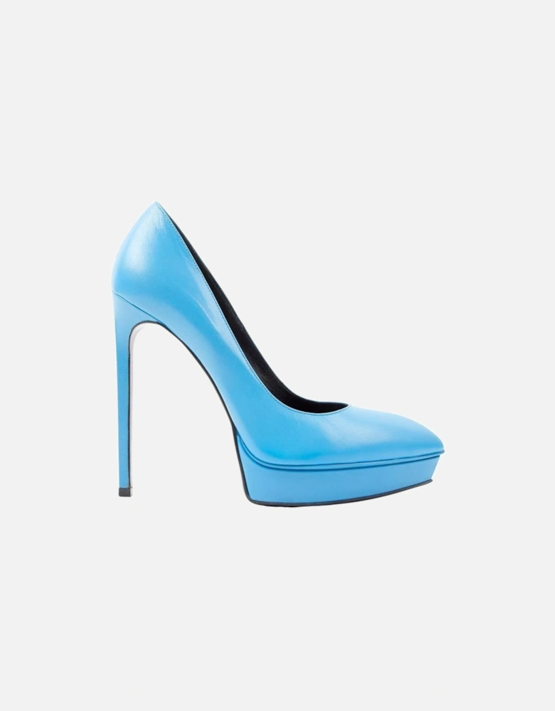 Pointed Toe Leather Platform Heels Women - Blue Pumps