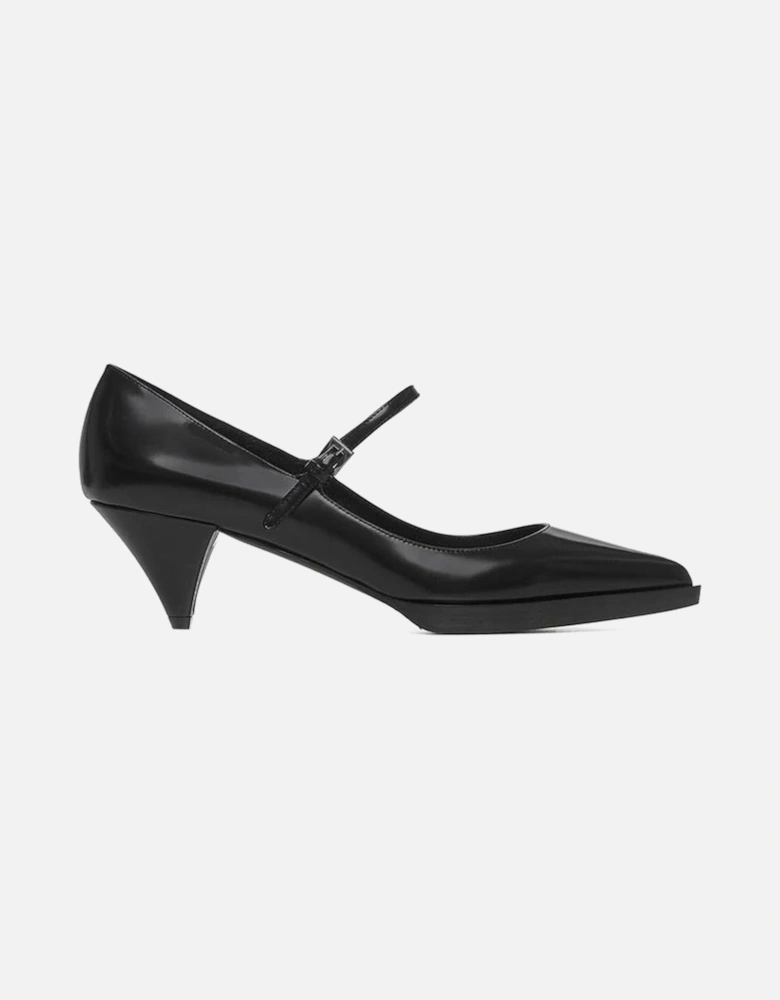 Pointed Toe Leather Cone Heel Shoes Women - Black Pumps