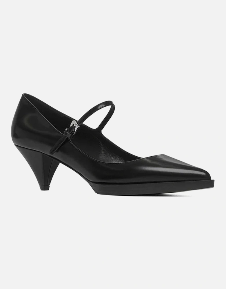 Pointed Toe Leather Cone Heel Shoes Women - Black Pumps