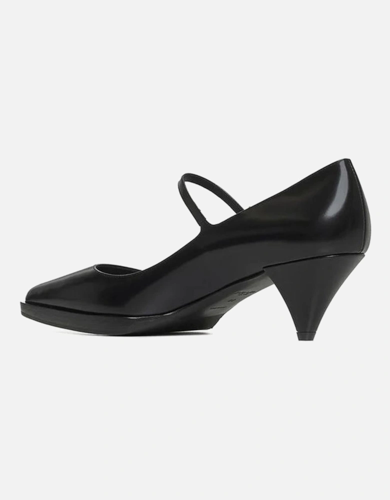 Pointed Toe Leather Cone Heel Shoes Women - Black Pumps
