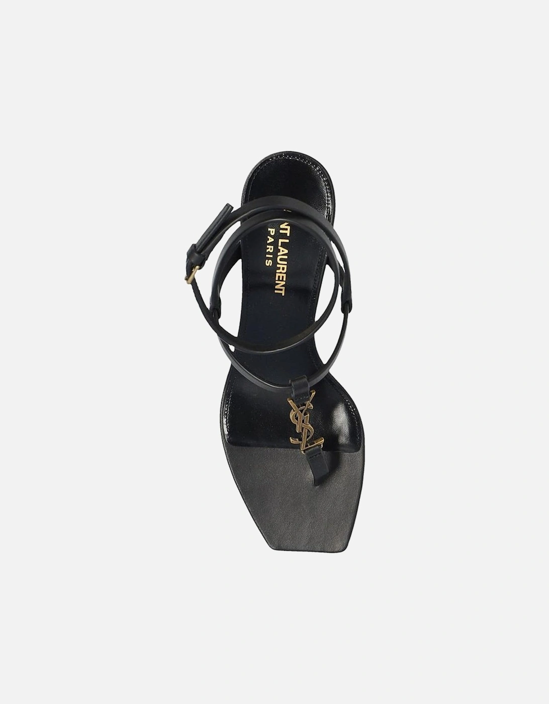 Calf Leather Ankle Buckle Square Toe Heels Women - Black Sandals