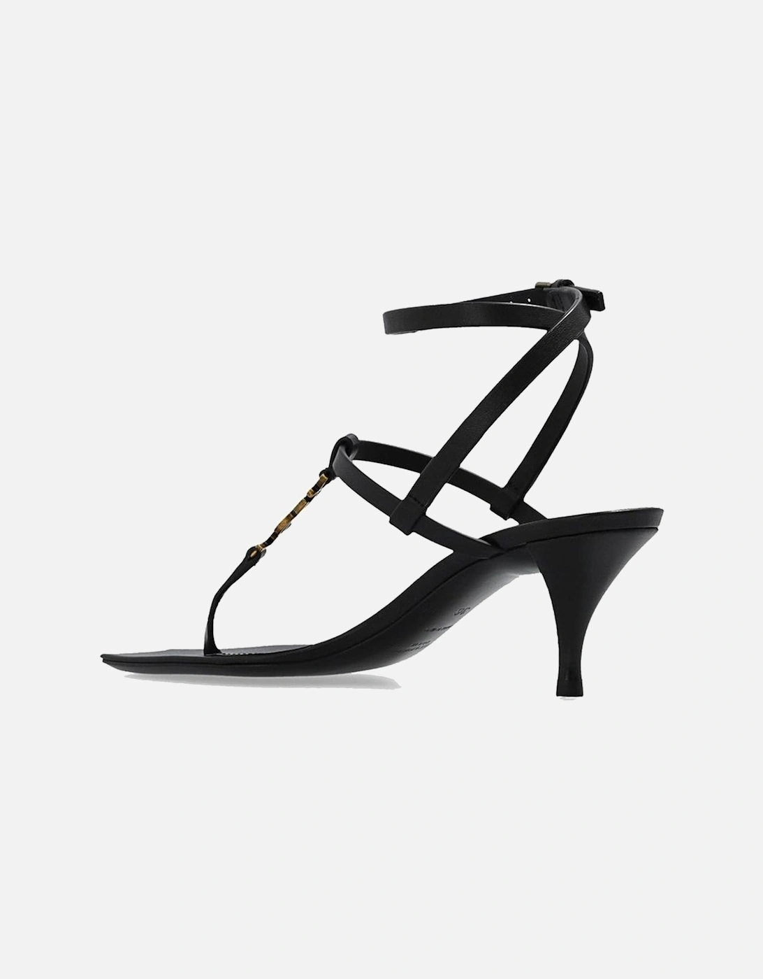 Calf Leather Ankle Buckle Square Toe Heels Women - Black Sandals