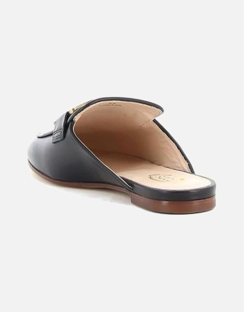 Almond Toe Calf Leather Mules with Gold Hardware Women - Black Shoes