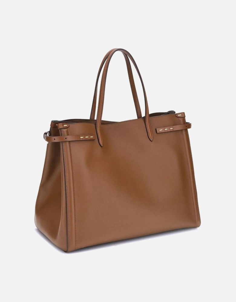 Medium Leather Handbag with Metallic Accents Women - Brown