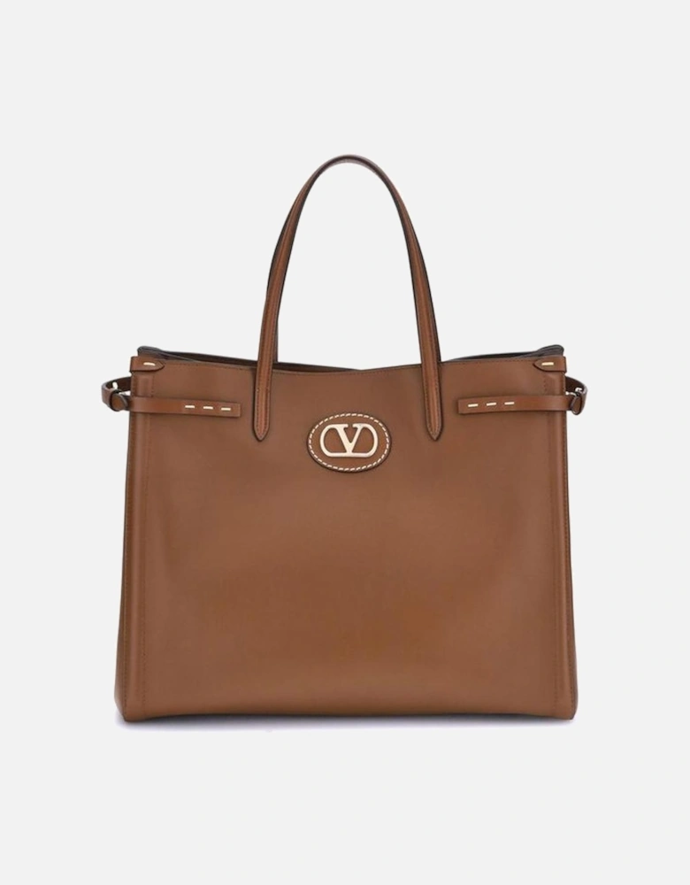 Medium Leather Handbag with Metallic Accents Women - Brown