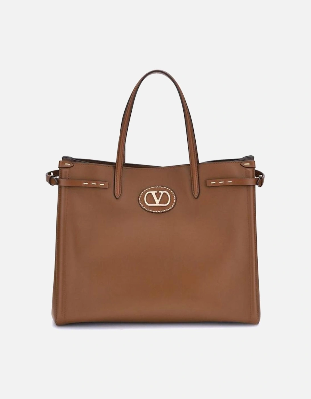 Medium Leather Handbag with Metallic Accents Women - Brown, 5 of 4