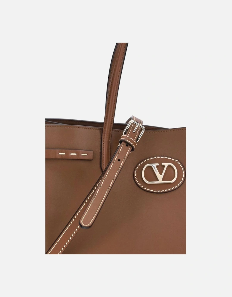 Medium Leather Handbag with Metallic Accents Women - Brown