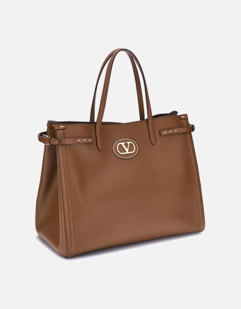 Medium Leather Handbag with Metallic Accents Women - Brown