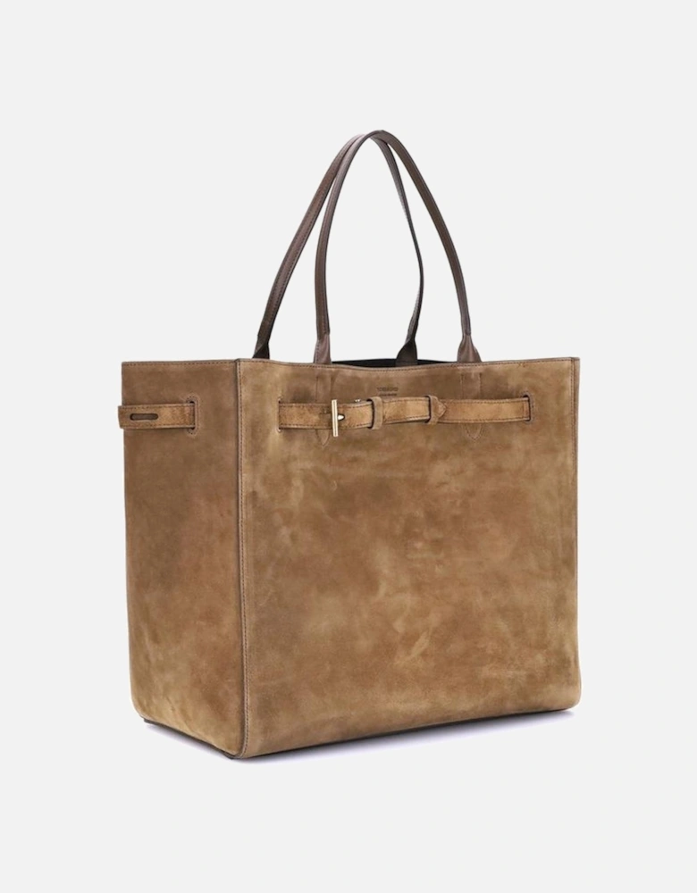 Suede Leather Tote Bag with Adjustable Belt Detailing for Everyday Use