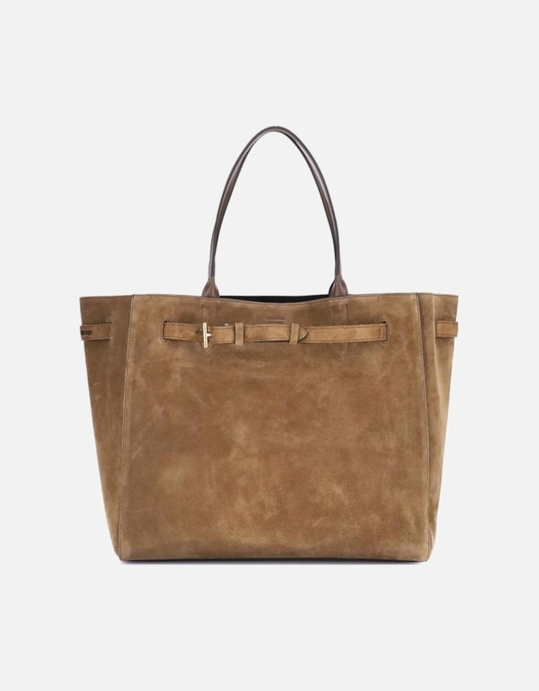 Suede Leather Tote Bag with Adjustable Belt Detailing for Everyday Use