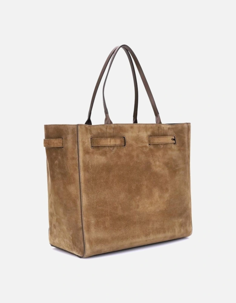Suede Leather Tote Bag with Adjustable Belt Detailing for Everyday Use