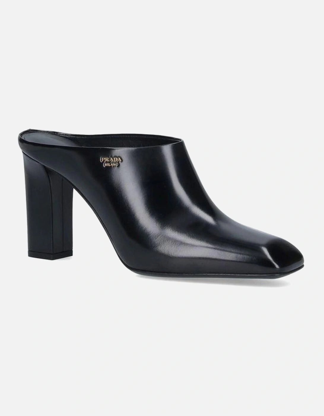 Square Toe Slip-On Leather Heel Women - Black Shoes
