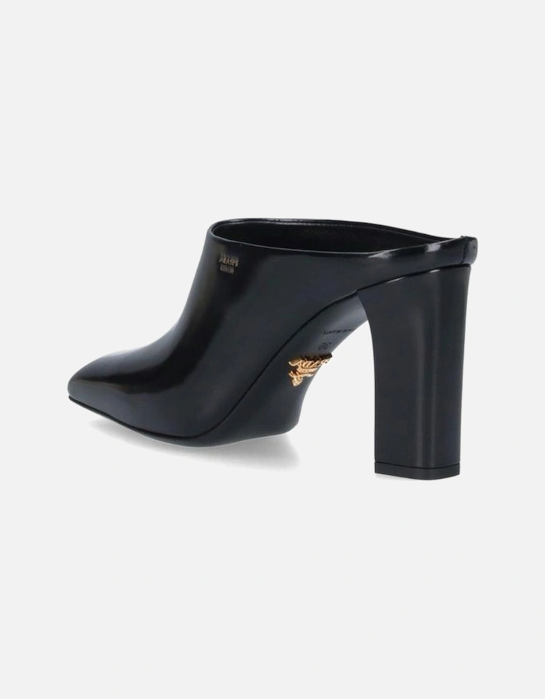 Square Toe Slip-On Leather Heel Women - Black Shoes