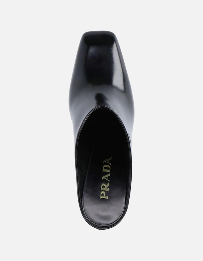 Square Toe Slip-On Leather Heel Women - Black Shoes
