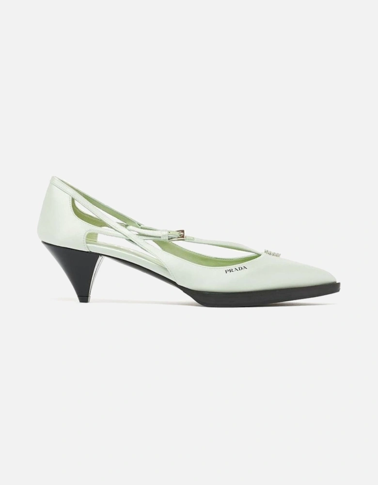 Silk Pointed Toe Heeled Shoes with Jewels Women - Green Pumps