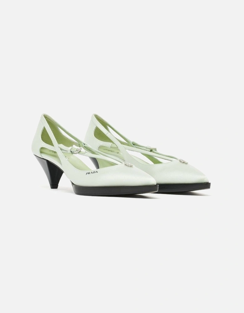 Silk Pointed Toe Heeled Shoes with Jewels Women - Green Pumps