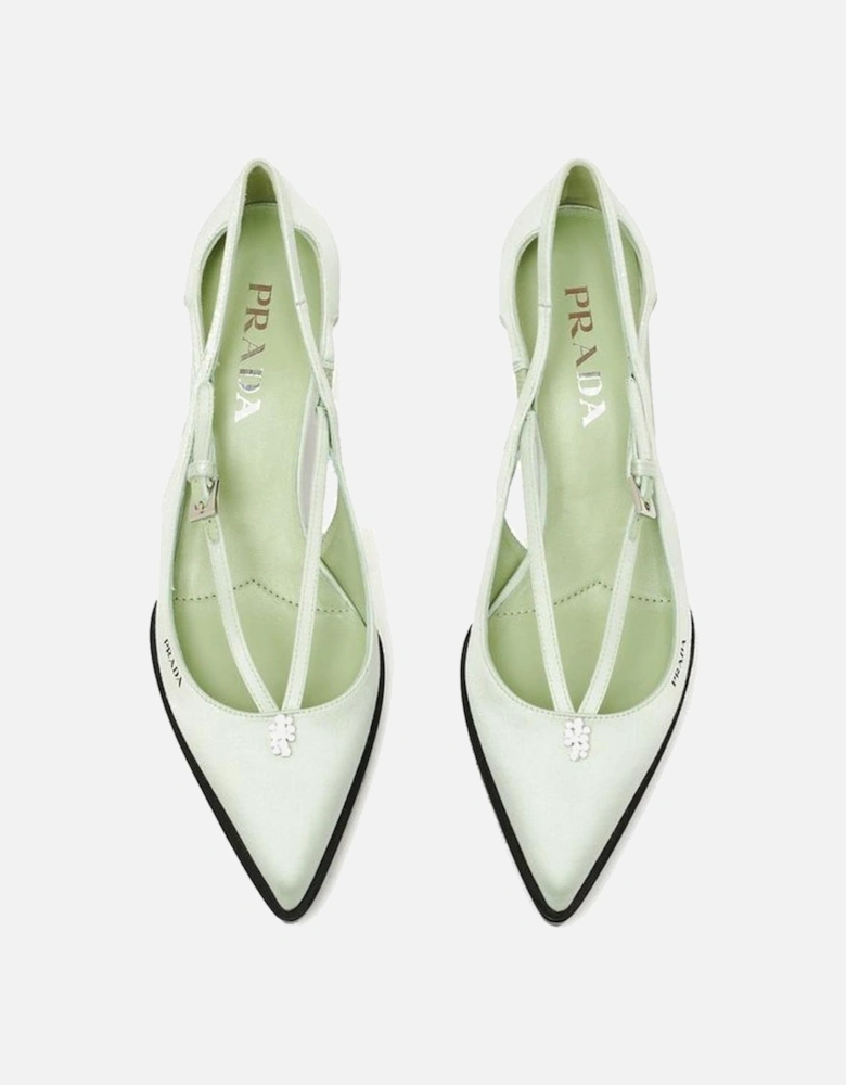 Silk Pointed Toe Heeled Shoes with Jewels Women - Green Pumps