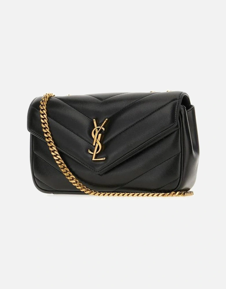 Elegant Quilted Leather Shoulder Bag with Chain Strap Women - Black