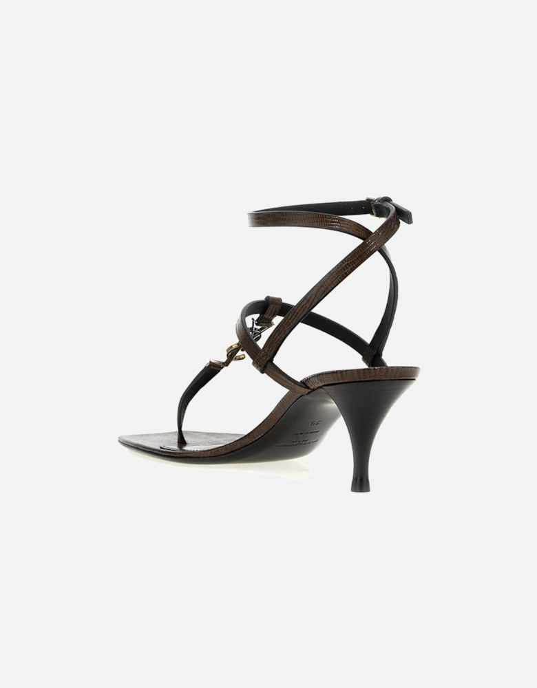 Square Toe Leather Ankle Strap Heels Women - Brown Sandals
