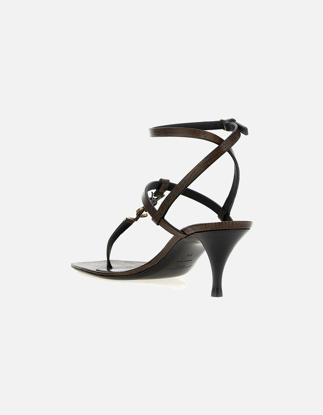 Square Toe Leather Ankle Strap Heels Women - Brown Sandals